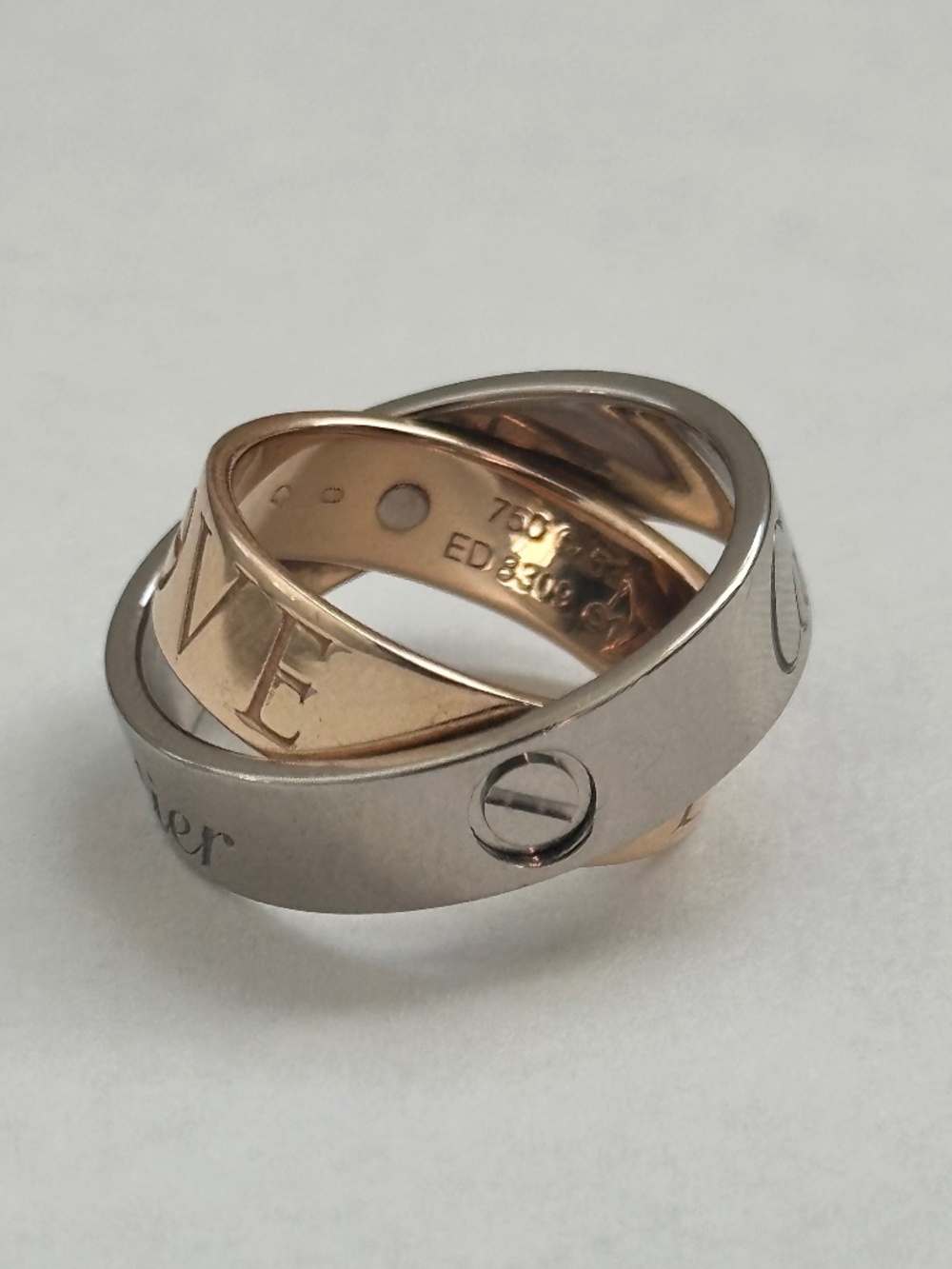 Cartier Astro Secret Love Ring 18K Rose Gold White Gold 5.5 mm Size 53 / US 6.25